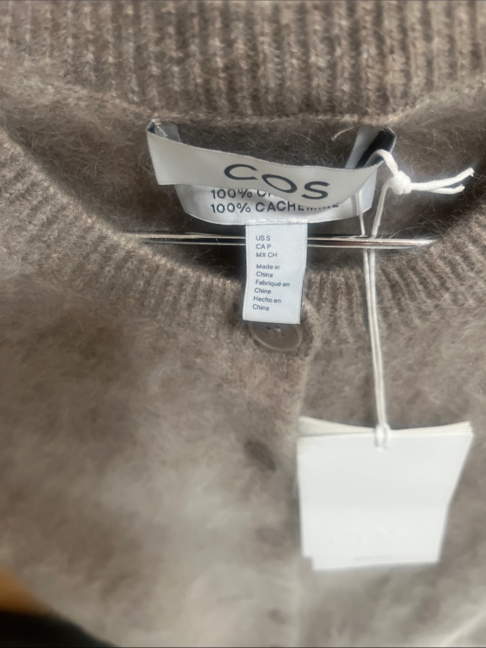 COS Taupe Fuzzy Button-Front Sleeveless Sweater Vest - Picture 3 of 4